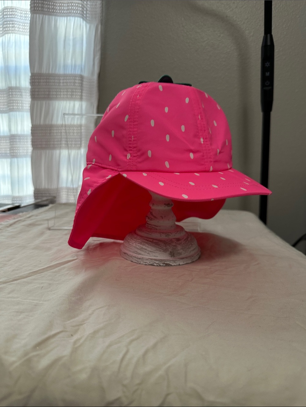 Kids Hot Pink Polka Dot Sun Hat with Neck Flap Sz 12-24 months NWT
